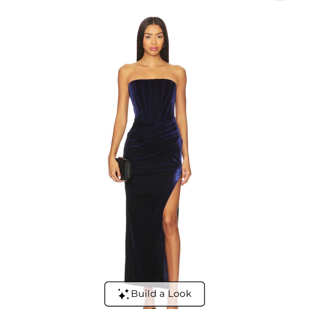 Bardot Strapless Velour Dress in Deep Blue/Navy